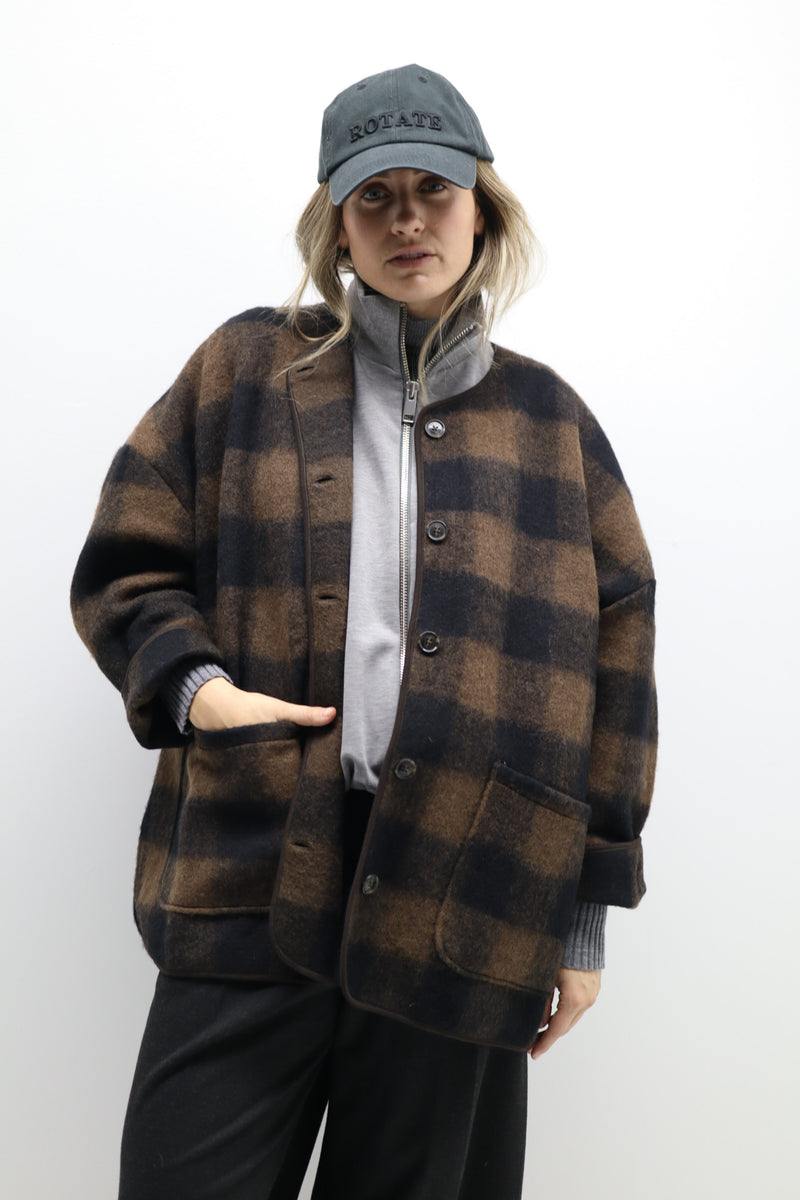 Hannah Teddy Oversized Jacket | Brown Checked Wooly Jacket