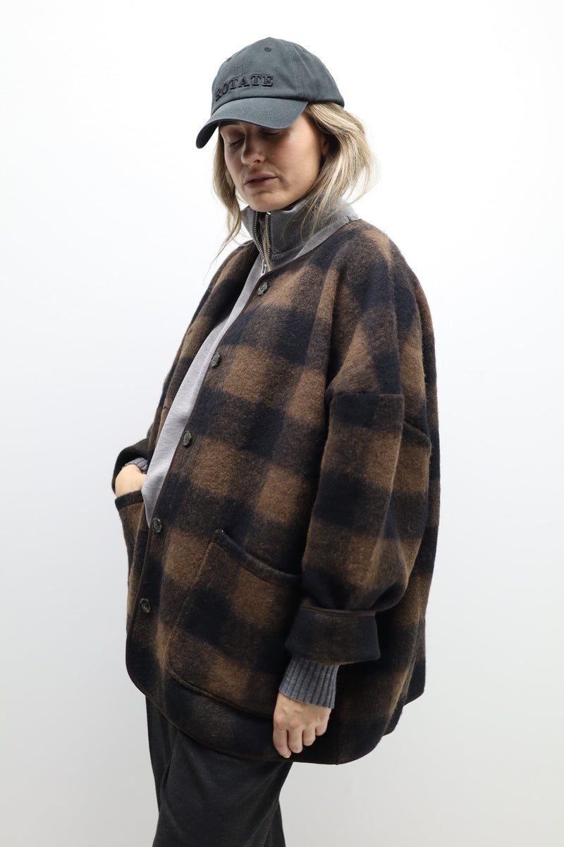 Hannah Teddy Oversized Jacket | Brown Checked Wooly Jacket