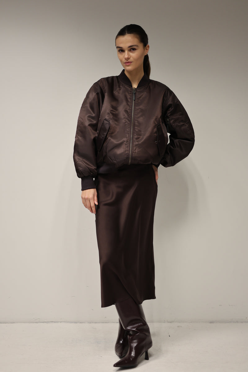 BAR SILK SKIRT - DEEP BROWN
