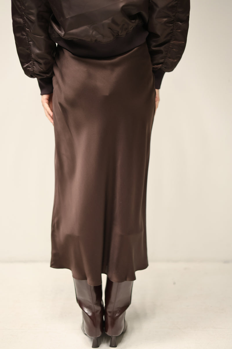 BAR SILK SKIRT - DEEP BROWN