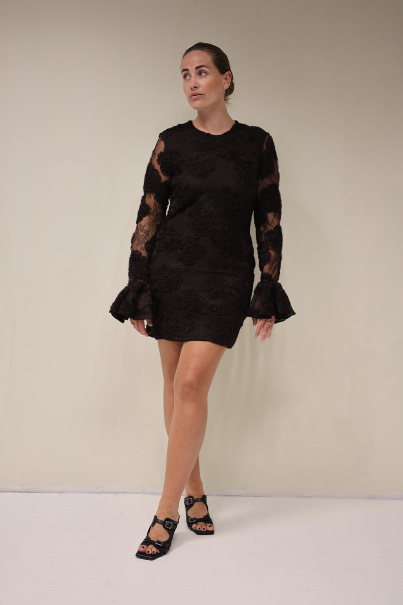 3d Flower Ls Mini Dress