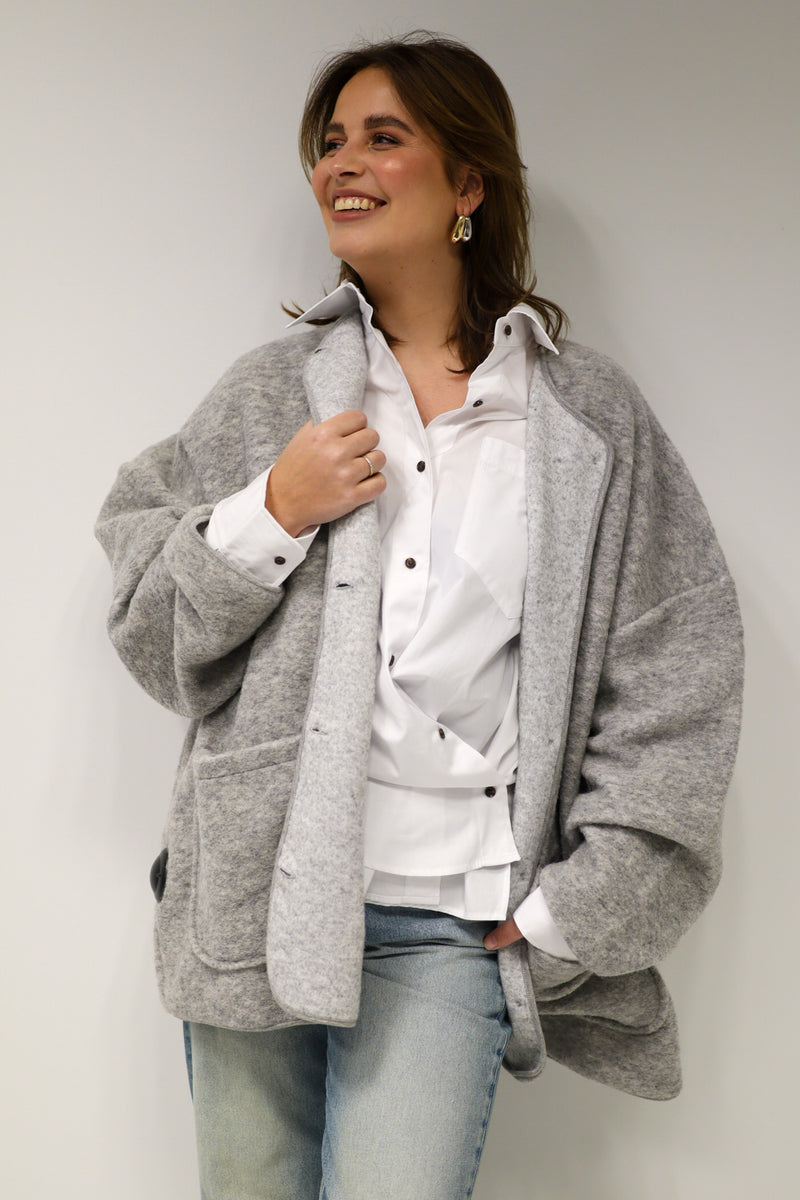 Hannah Wooly Oversized Jacket | Light Grey