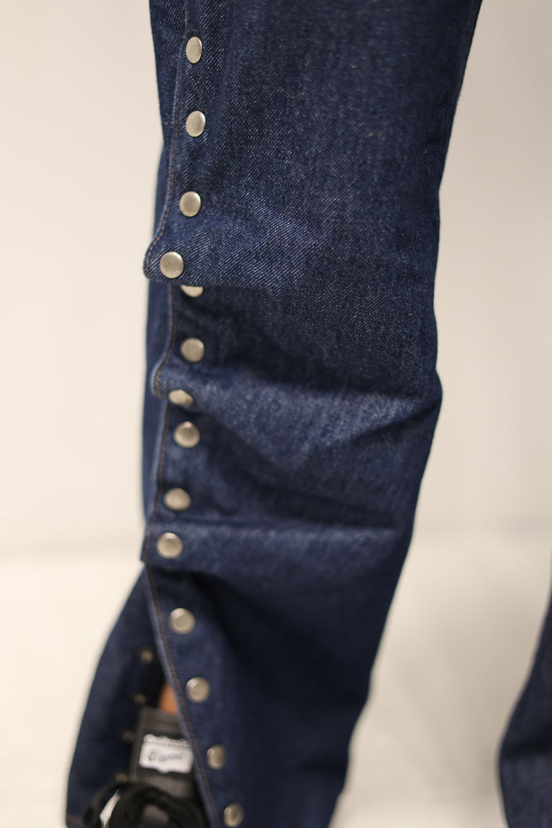 Buttoned Wide Leg Jeans Dark Blue