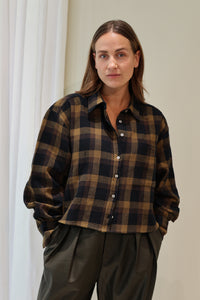 Karlotta Cropped Shirt | Khaki & Brown Checks