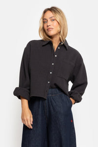Karlotta Cropped Shirt | Blue & Camel Checks