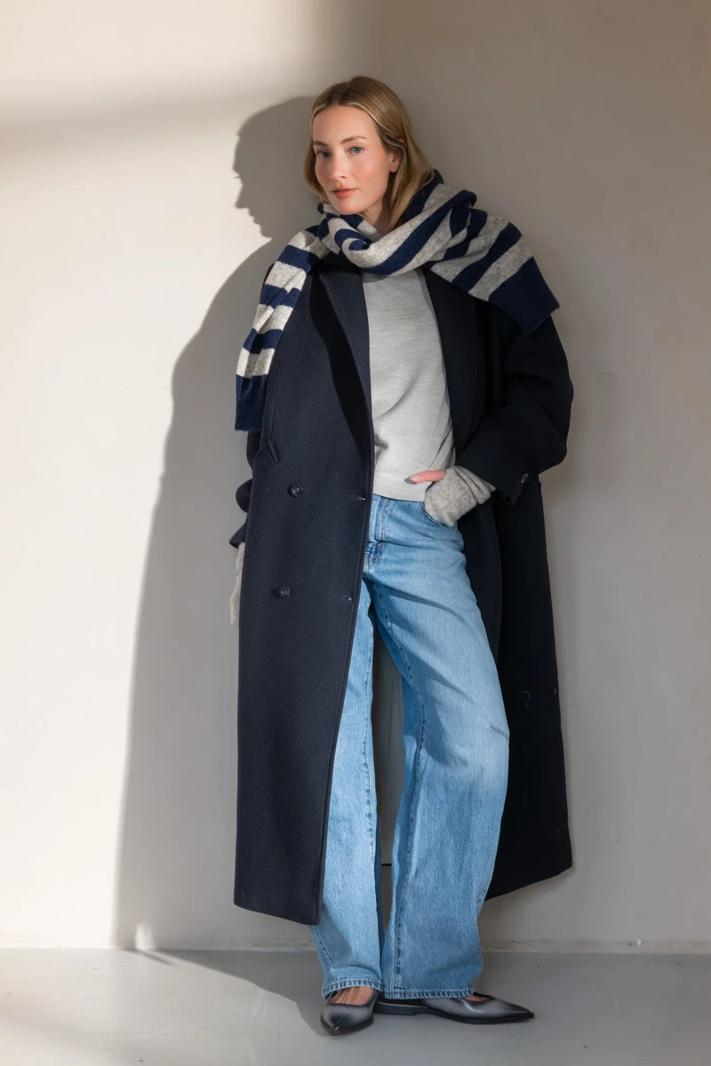 MATTIN Woolen double breasted long coat night blue
