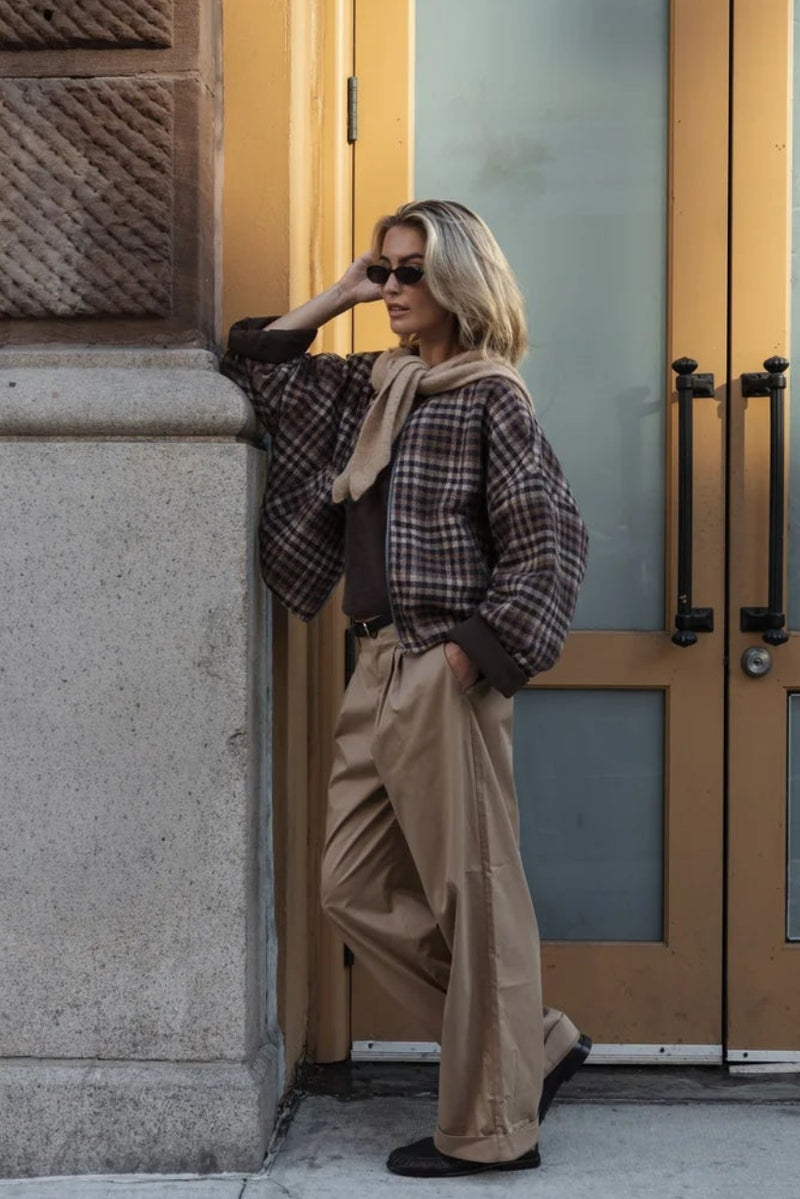 CIDORE Woolen check bomber jacket brown check