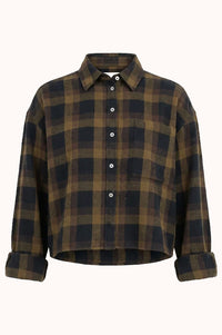 Karlotta Cropped Shirt | Khaki & Brown Checks
