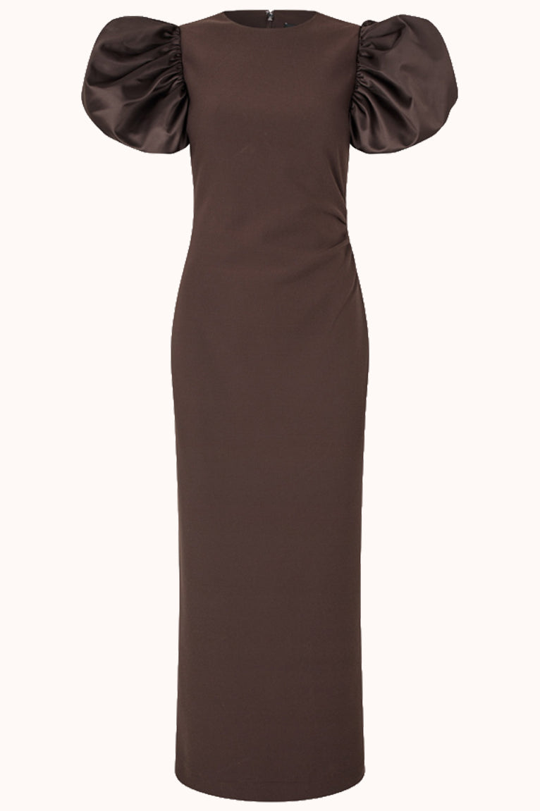 Draped MIDI Puff Dress
