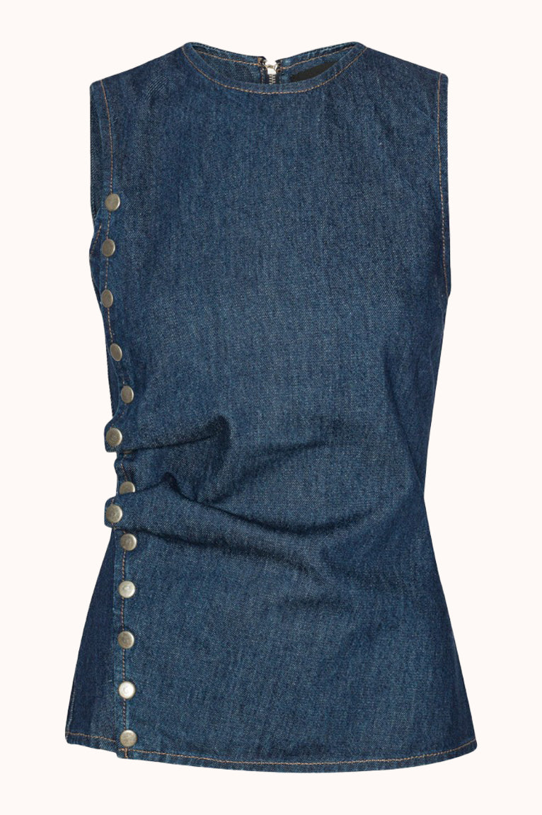 Denim Buttoned Top Dark Blue