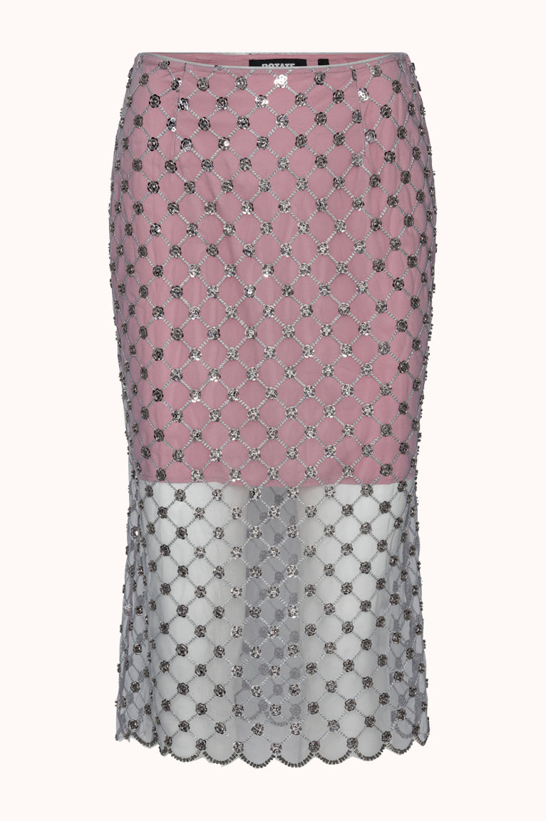 FLOWER SEQUINS MIDI SKIRT