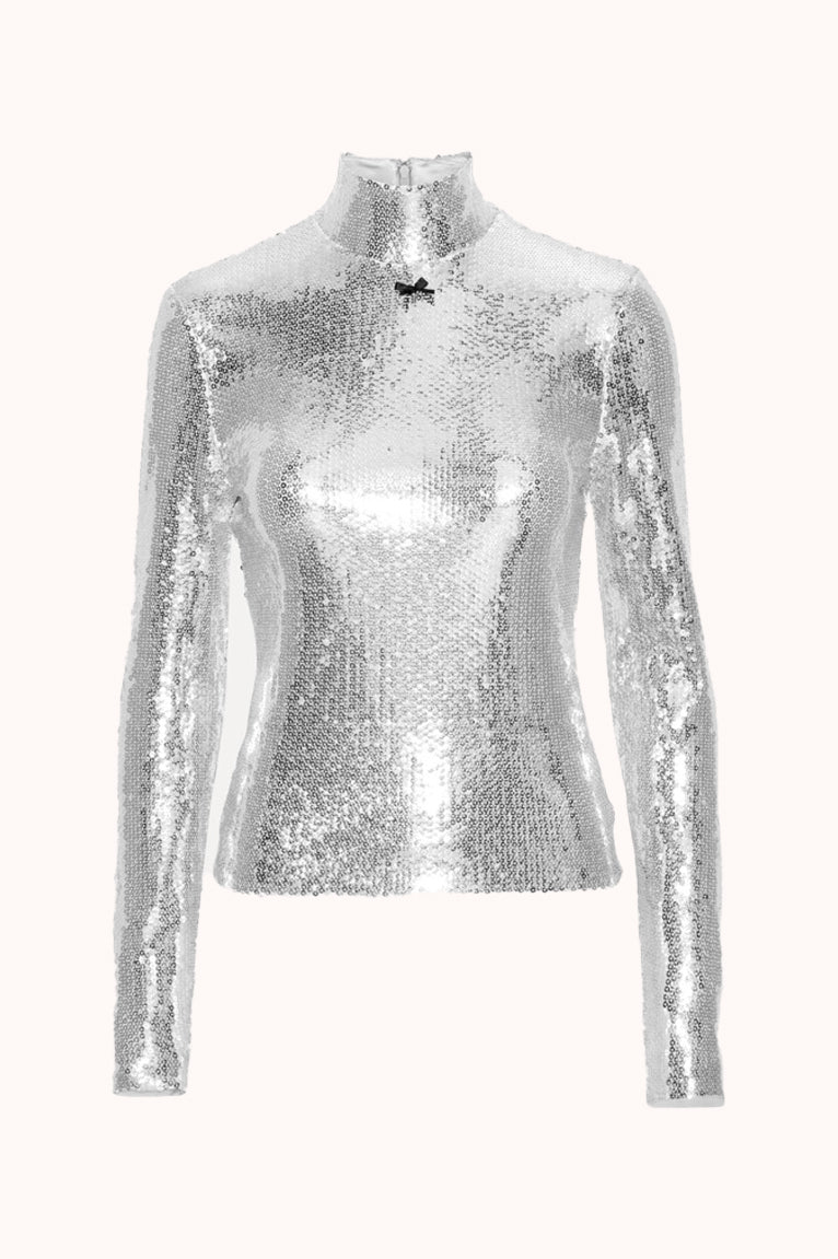 Sequin High Collar Top