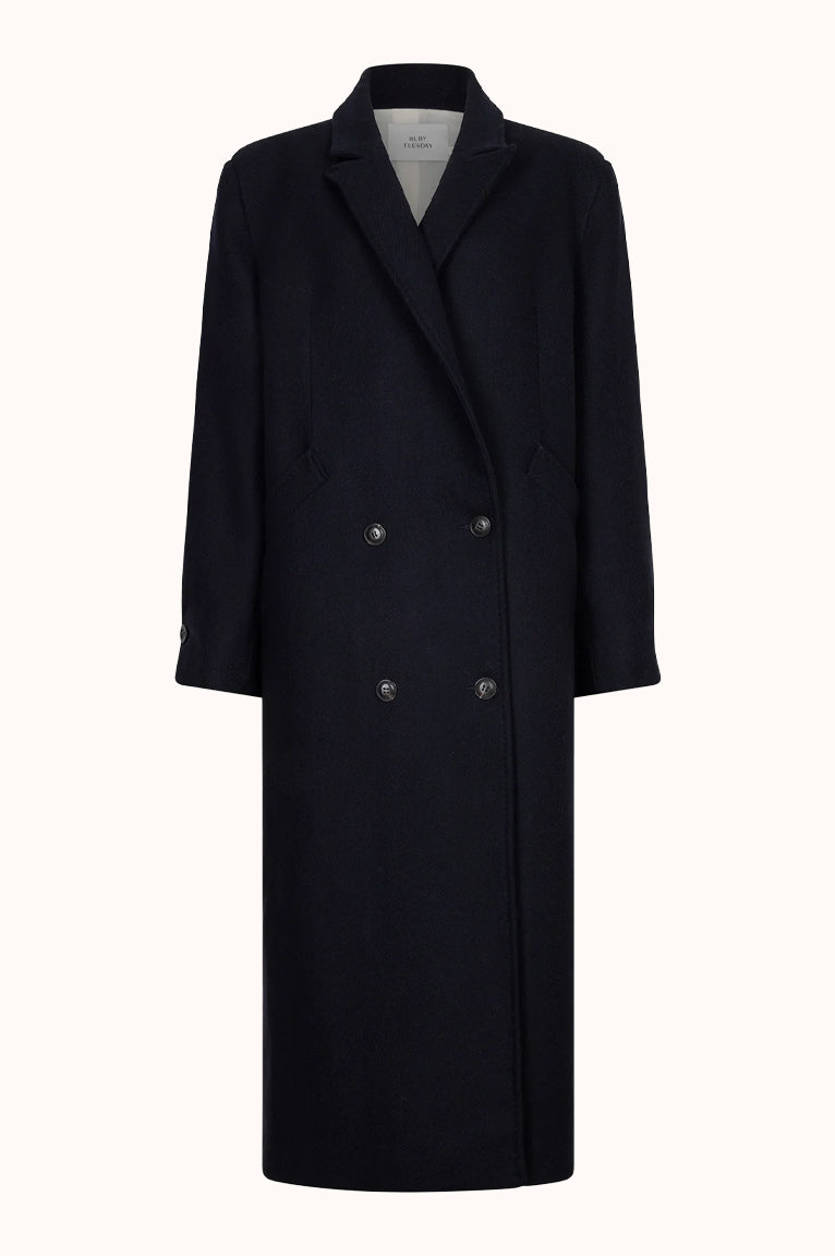 MATTIN Woolen double breasted long coat night blue