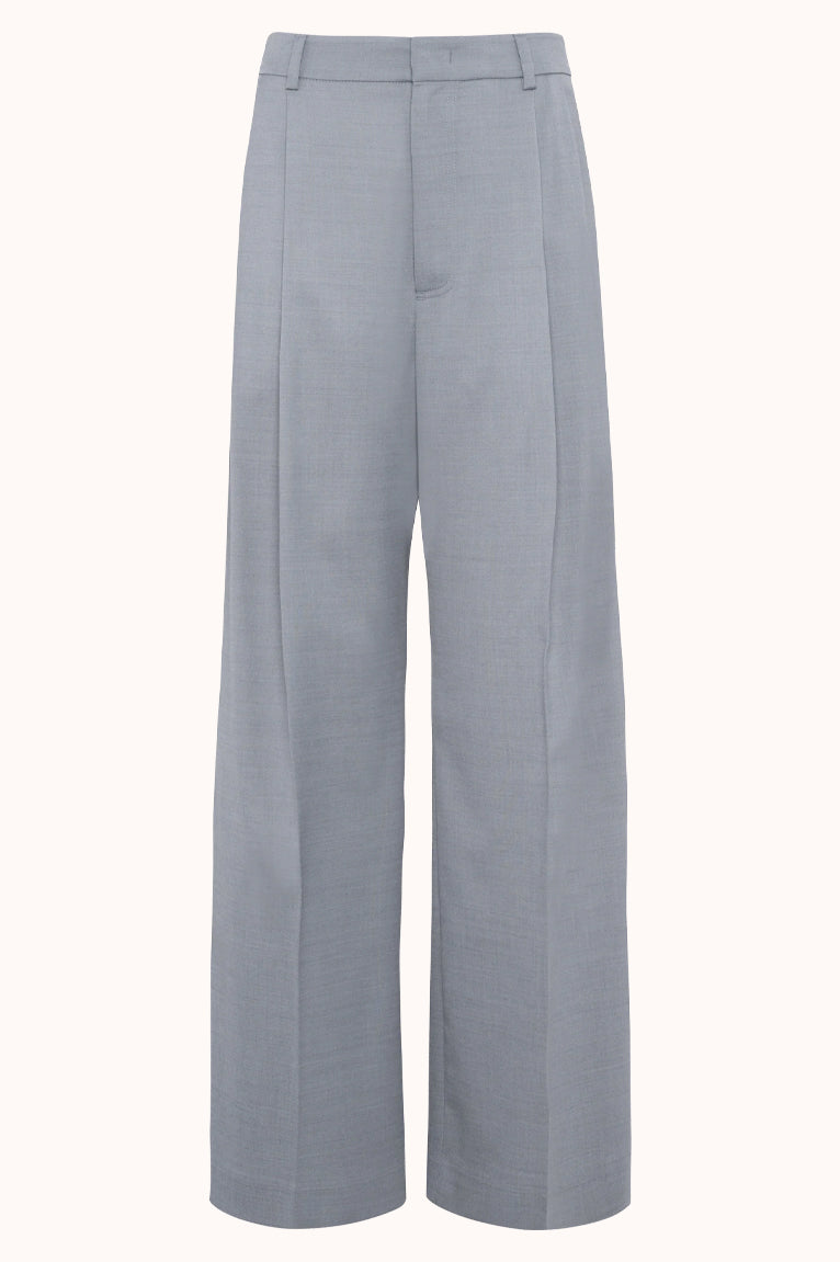 Grey Elegant Wide-Leg Trousers In Cool Wool
