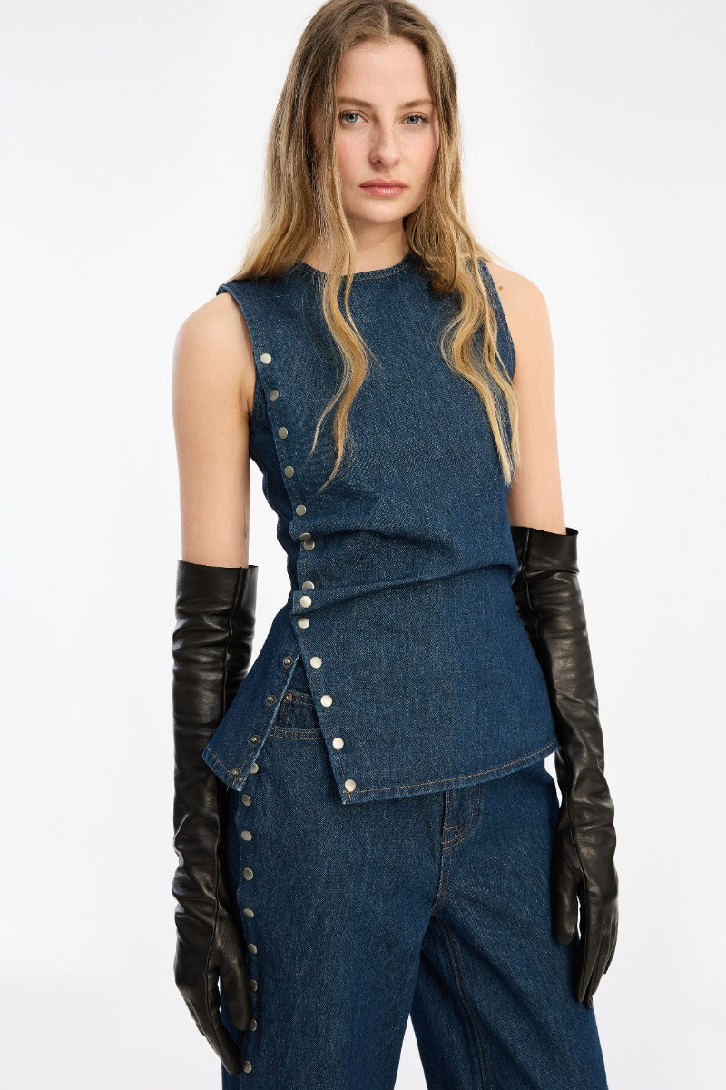 Denim Buttoned Top Dark Blue
