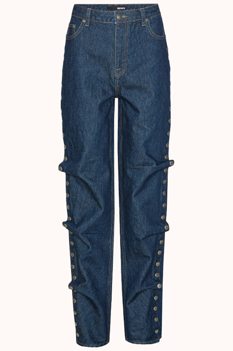Buttoned Wide Leg Jeans Dark Blue