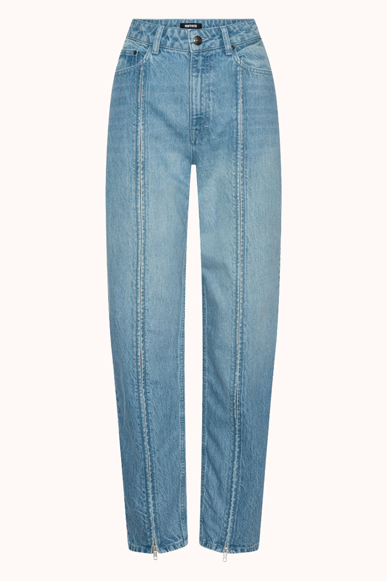 STRAIGHT DENIM ZIP JEANS