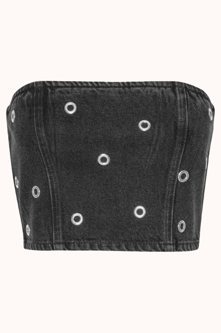 Studded Denim Top Dark Grey